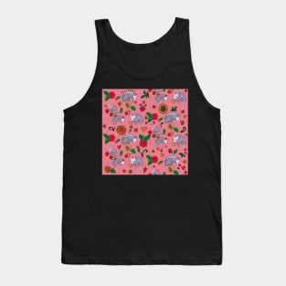 Trash Royalty Salmon Pink Possums With Floral Print Cute Animals With Flowers Tank Top